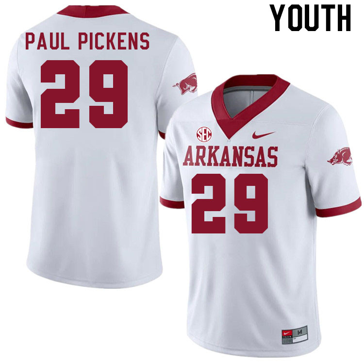 Youth #29 John Paul Pickens Arkansas Razorback College Football Jerseys Stitched Sale-Alternate Whit - Click Image to Close